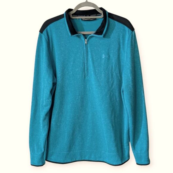Under Armour Men's Cold Gear 1/4 Zip Loose Pullover Teal Blue Black Size Large - Picture 1 of 7